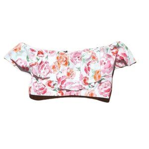 Unique Vintage Pink Floral Flower Swimsuit Top Bikini Size Medium Bathing Suit